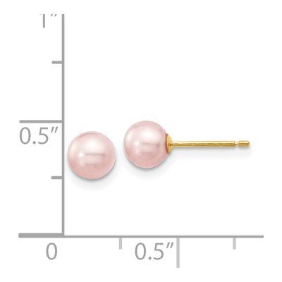 14K Yellow Gold Round Purple Freshwater Cultured Pearl Stud Earrings – view 4