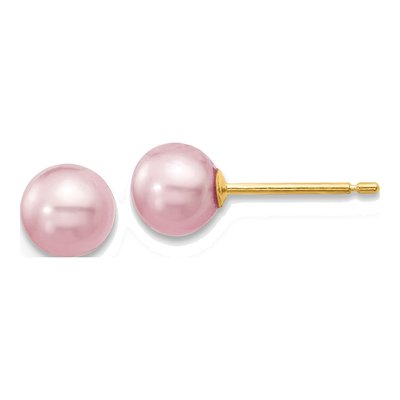14K Yellow Gold Round Purple Freshwater Cultured Pearl Stud Earrings