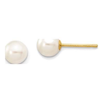 14K Yellow Gold Round Freshwater Cultured Pearl Stud Earrings