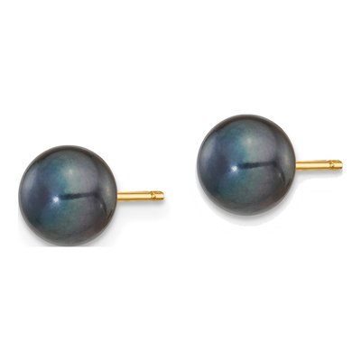 14K Yellow Gold Black Freshwater Cultured Pearl Button Stud Earrings – view 2