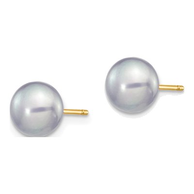 14K Yellow Gold Grey Freshwater Cultured Pearl Button Stud Earrings – view 2
