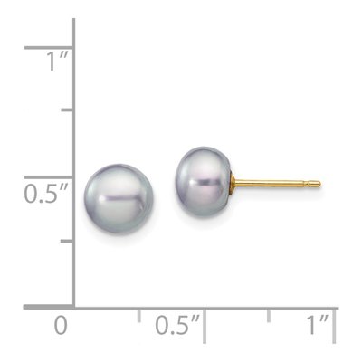14K Yellow Gold Grey Freshwater Cultured Pearl Button Stud Earrings – view 4