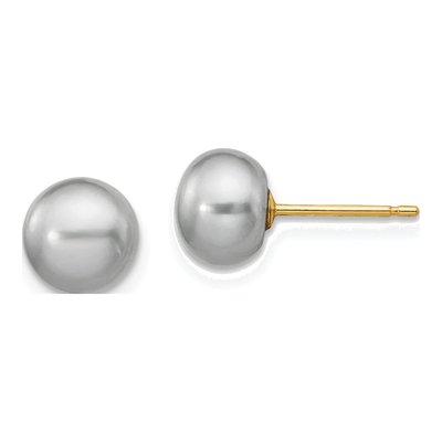 14K Yellow Gold Grey Freshwater Cultured Pearl Button Stud Earrings