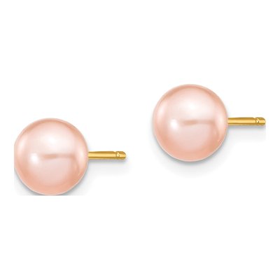 14K Yellow Gold Pink Freshwater Cultured Pearl Button Stud Earrings – view 2