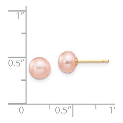 14K Yellow Gold Pink Freshwater Cultured Pearl Button Stud Earrings – view 4