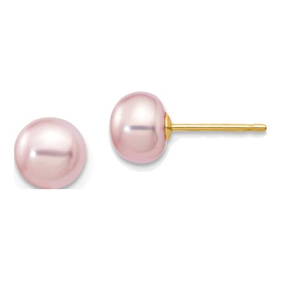 14K Yellow Gold Purple Freshwater Cultured Pearl Button Stud Earrings