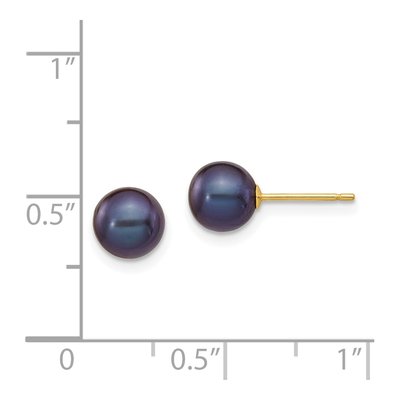 14K Yellow Gold Round Black Freshwater Cultured Pearl Stud Earrings – view 4