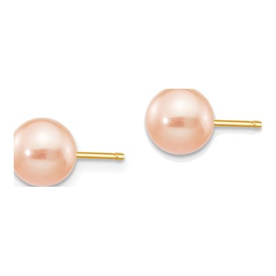 14K Yellow Gold Round Pink Freshwater Cultured Pearl Stud Earrings – view 2