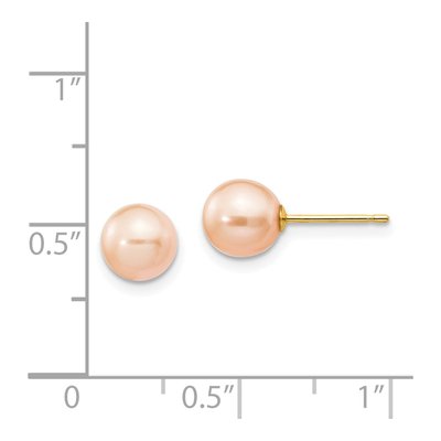 14K Yellow Gold Round Pink Freshwater Cultured Pearl Stud Earrings – view 4