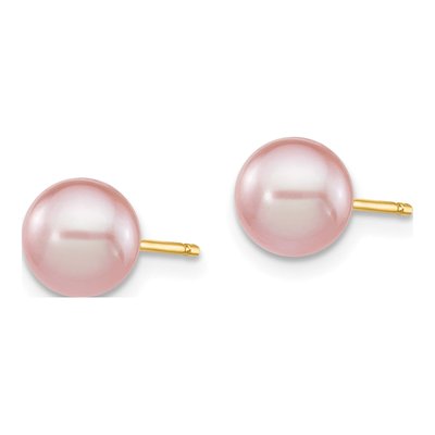 14K Yellow Gold Round Purple Freshwater Cultured Pearl Stud Earrings – view 2
