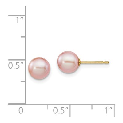 14K Yellow Gold Round Purple Freshwater Cultured Pearl Stud Earrings – view 4