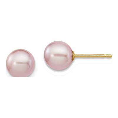 14K Yellow Gold Round Purple Freshwater Cultured Pearl Stud Earrings