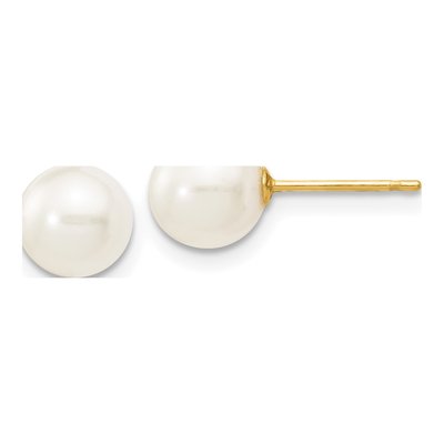 14K Yellow Gold Round Freshwater Cultured Pearl Stud Earrings