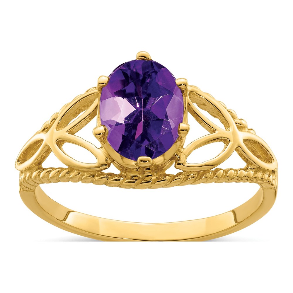 14K Yellow Gold Amethyst Oval Filigree Ring