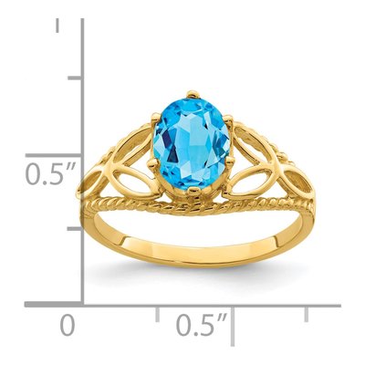 14K Yellow Gold Swiss Blue Topaz Oval Filigree Ring – view 2