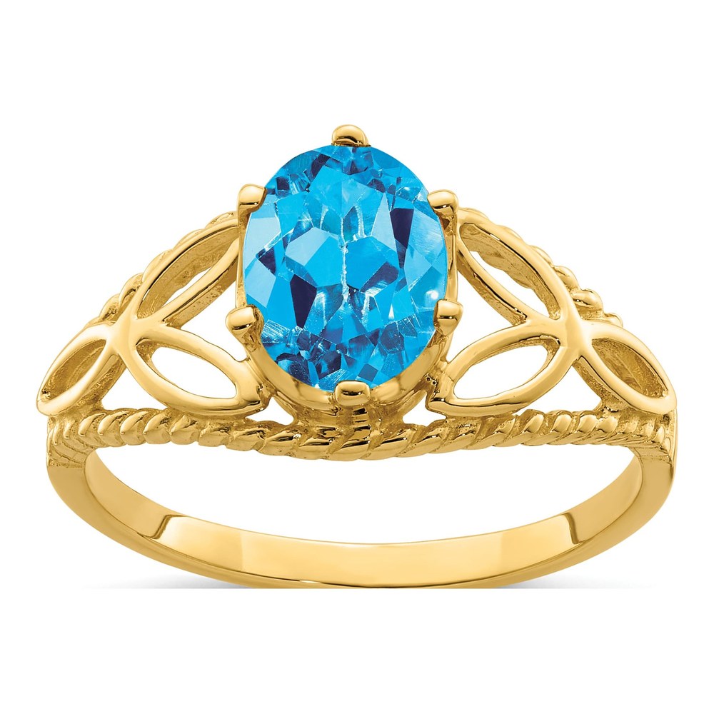 14K Yellow Gold Swiss Blue Topaz Oval Filigree Ring