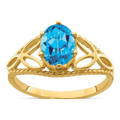 14K Yellow Gold Swiss Blue Topaz Oval Filigree Ring