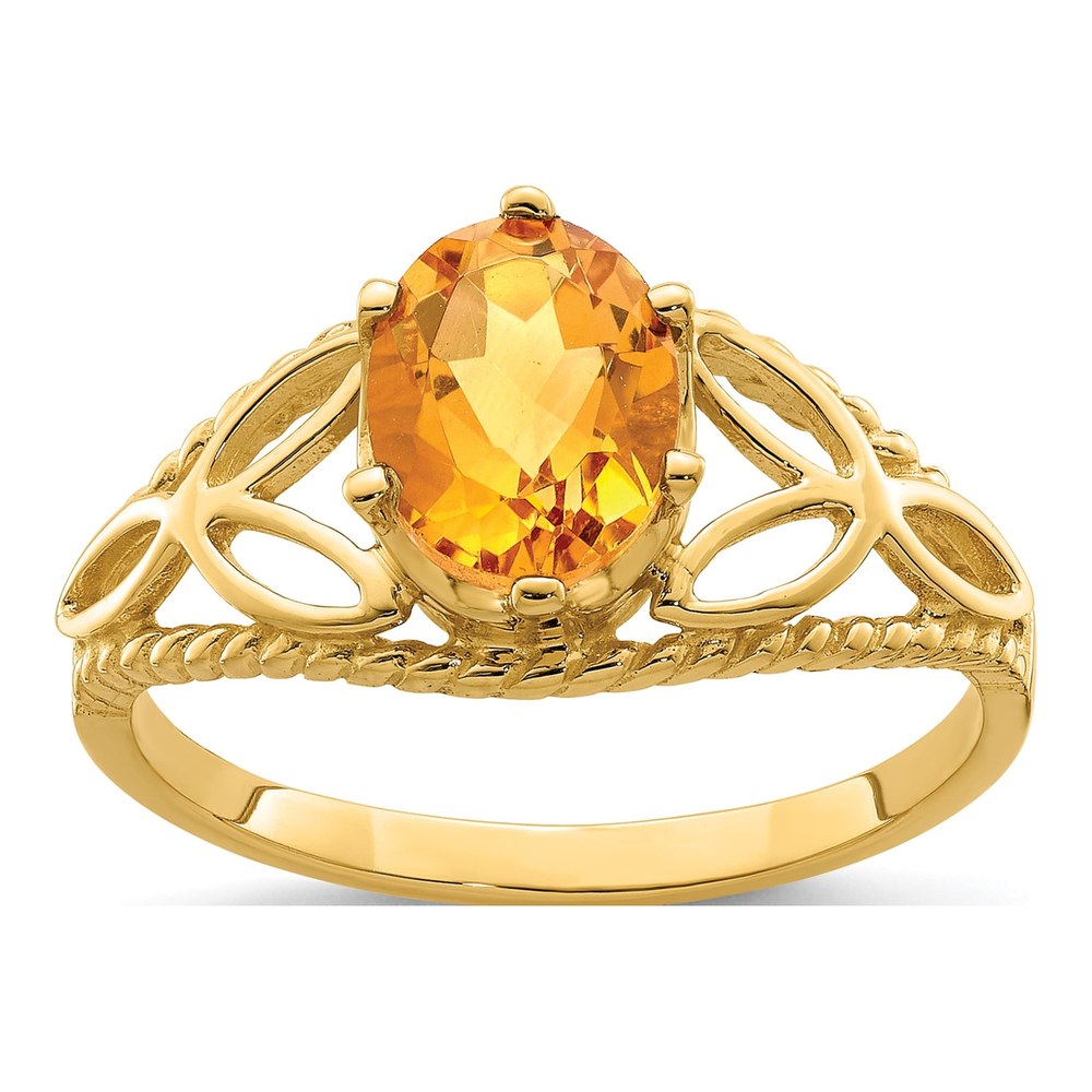 14K Yellow Gold Citrine Oval Filigree Ring