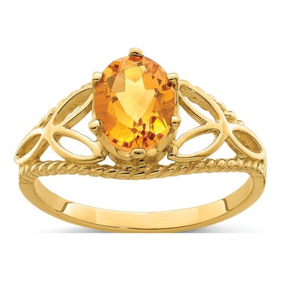 14K Yellow Gold Citrine Oval Filigree Ring