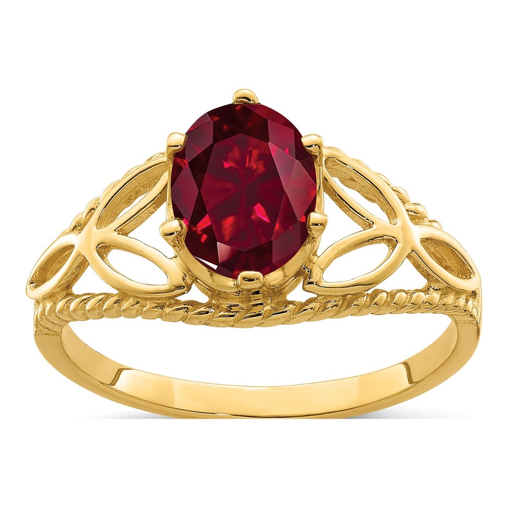 14K Yellow Gold Lab-Created Ruby Filigree Ring