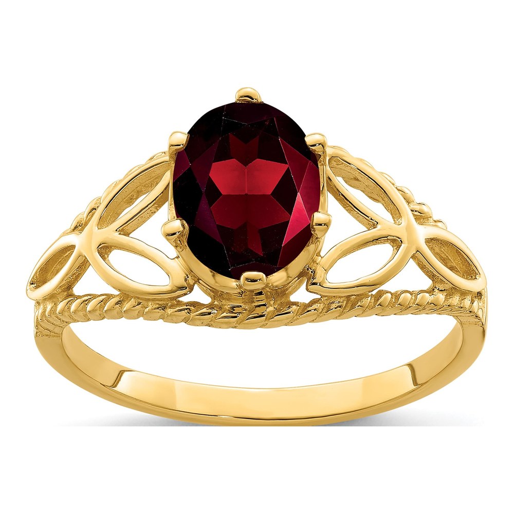 14K Yellow Gold Garnet Oval Filigree Ring