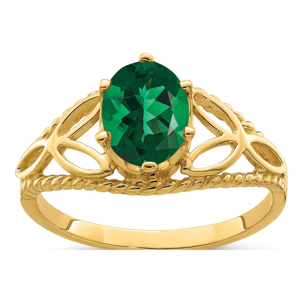 14K Yellow Gold Lab-Created Helenite St Helens Filigree Ring