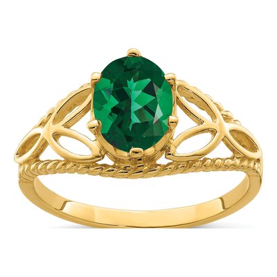 14K Yellow Gold Lab-Created Helenite St Helens Filigree Ring
