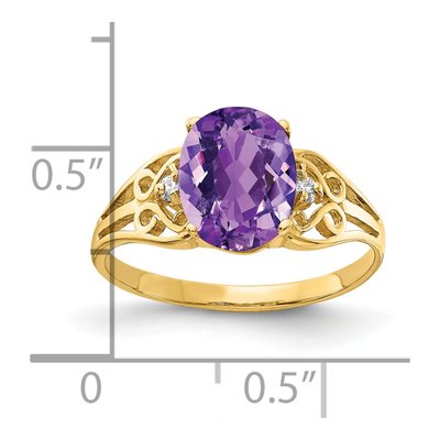 14K Yellow Gold 1/20 ct tw Amethyst & Diamond Oval Ring – view 2