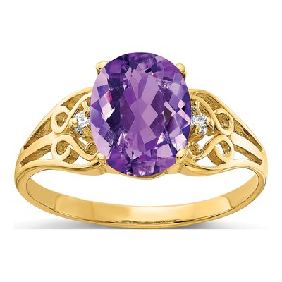 14K Yellow Gold 1/20 ct tw Amethyst & Diamond Oval Ring