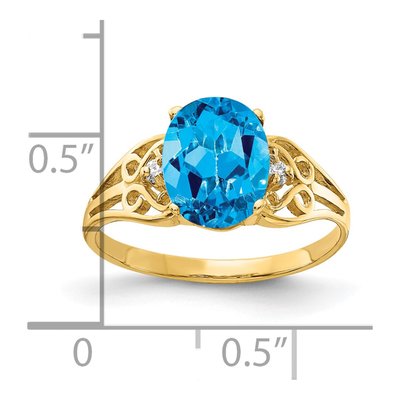 14K Yellow Gold Swiss Blue Topaz & Diamond Oval Ring – view 2