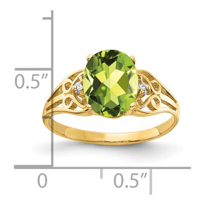 14K Yellow Gold Peridot & Diamond Oval Ring – view 2