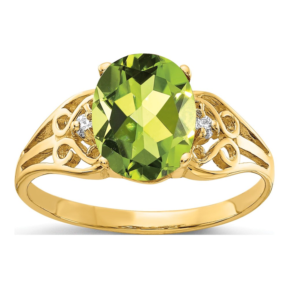 14K Yellow Gold Peridot & Diamond Oval Ring