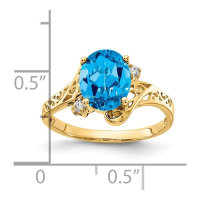 14K Yellow Gold Swiss Blue Topaz & Diamond Oval Ring – view 2