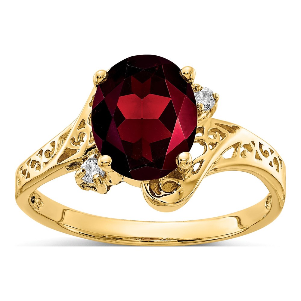 14K Yellow Gold 1/20 ct tw Garnet & Diamond Oval Ring