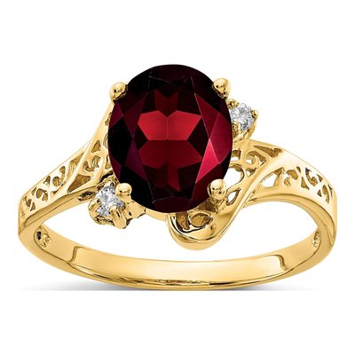 14K Yellow Gold 1/20 ct tw Garnet & Diamond Oval Ring