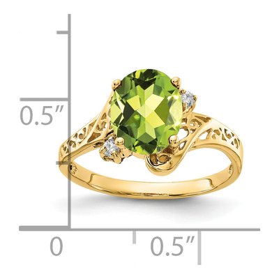 14K Yellow Gold Peridot & Diamond Oval Ring – view 2