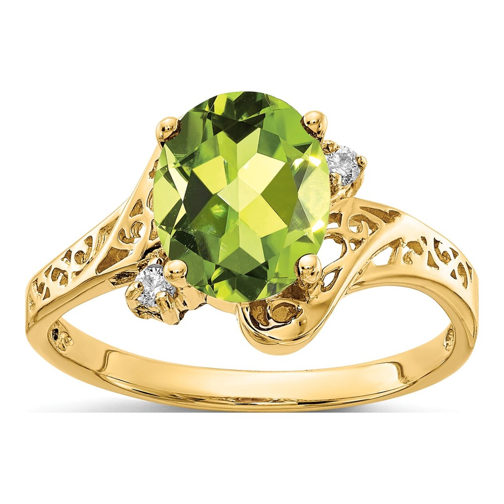 14K Yellow Gold Peridot & Diamond Oval Ring