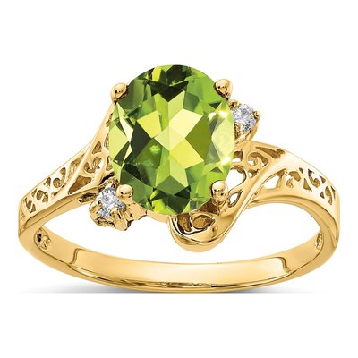 14K Yellow Gold Peridot & Diamond Oval Ring