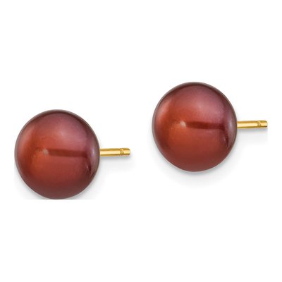 14K Yellow Gold Brown Freshwater Cultured Pearl Button Stud Earrings – view 2