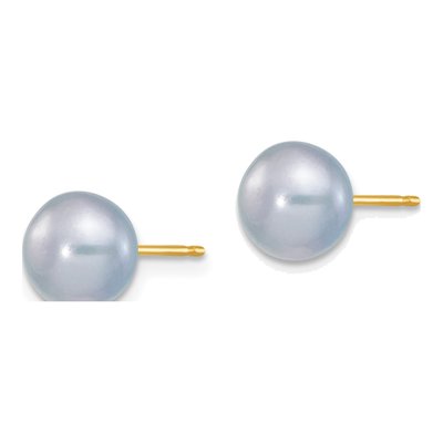 14K Yellow Gold Grey Freshwater Cultured Pearl Button Stud Earrings – view 2