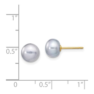 14K Yellow Gold Grey Freshwater Cultured Pearl Button Stud Earrings – view 4
