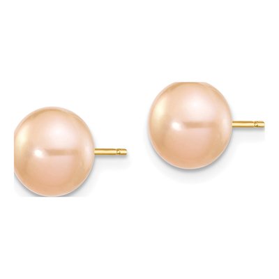 14K Yellow Gold Button Pink Freshwater Cultured Pearl Stud Earrings – view 3