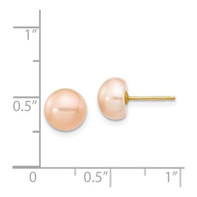 14K Yellow Gold Button Pink Freshwater Cultured Pearl Stud Earrings – view 5