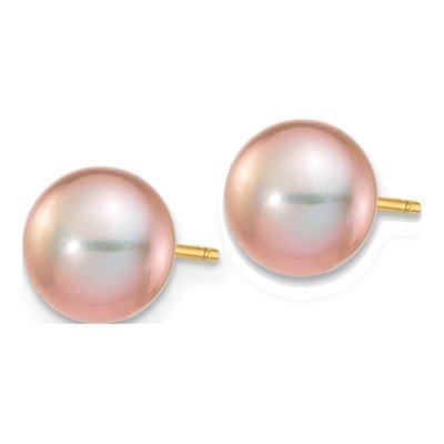 14K Yellow Gold Purple Freshwater Cultured Pearl Button Stud Earrings – view 2
