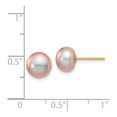 14K Yellow Gold Purple Freshwater Cultured Pearl Button Stud Earrings – view 4
