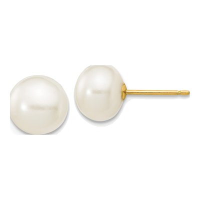 14K Yellow Gold Freshwater Cultured Pearl Button Stud Earrings