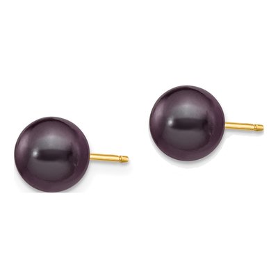14K Yellow Gold Round Black Freshwater Cultured Pearl Stud Earrings – view 3