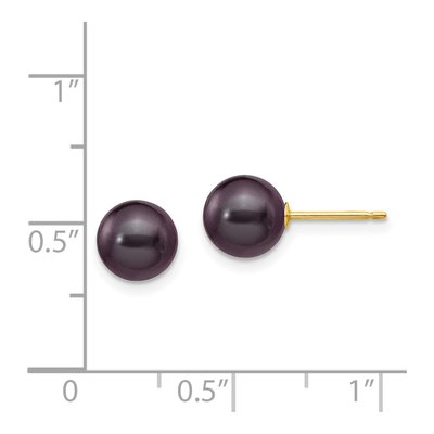 14K Yellow Gold Round Black Freshwater Cultured Pearl Stud Earrings – view 5