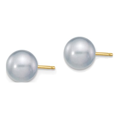 14K Yellow Gold Round Grey Freshwater Cultured Pearl Stud Earrings – view 2
