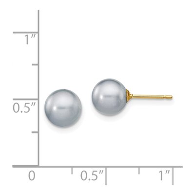 14K Yellow Gold Round Grey Freshwater Cultured Pearl Stud Earrings – view 4